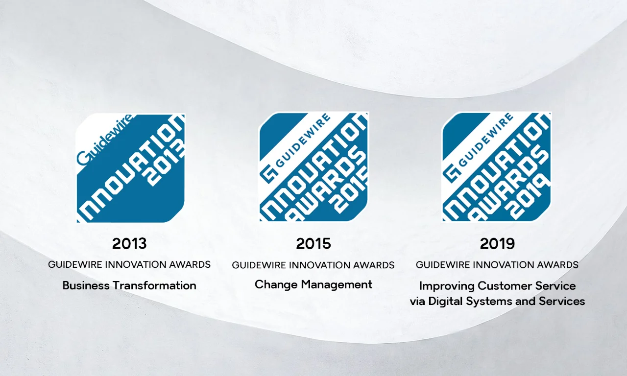 GFT Guidewire Innovation Awards Three Guidewire Innovation Awards from 2013, 2015, and 2019 recognizing GFT for excellence in business transformation, change management, and digital customer service improvement.