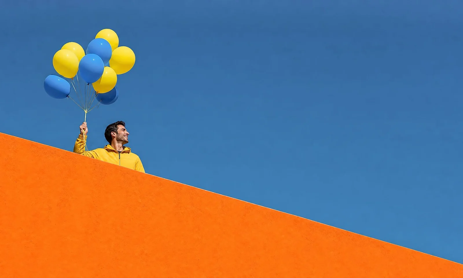 Un jeune homme tenant des ballons, représentant la diversité de GFT. Un jeune homme tenant des ballons, représentant la diversité de GFT.