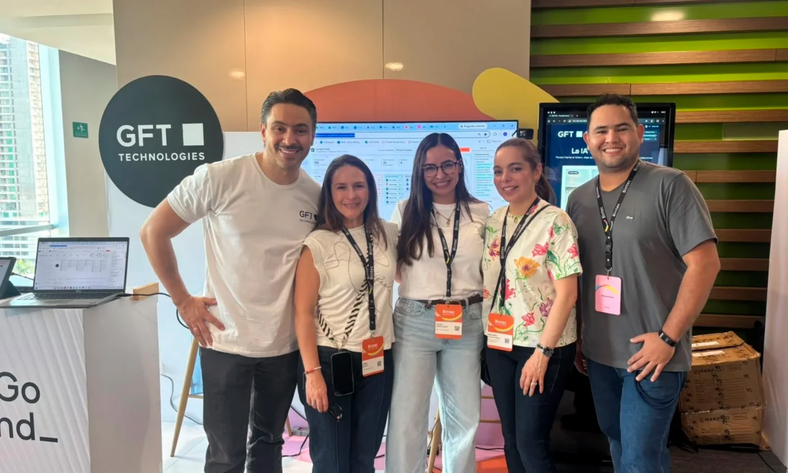 GFT team members at Bintec 2026, connecting with attendees and showcasing the company's technology and AI capabilities.
