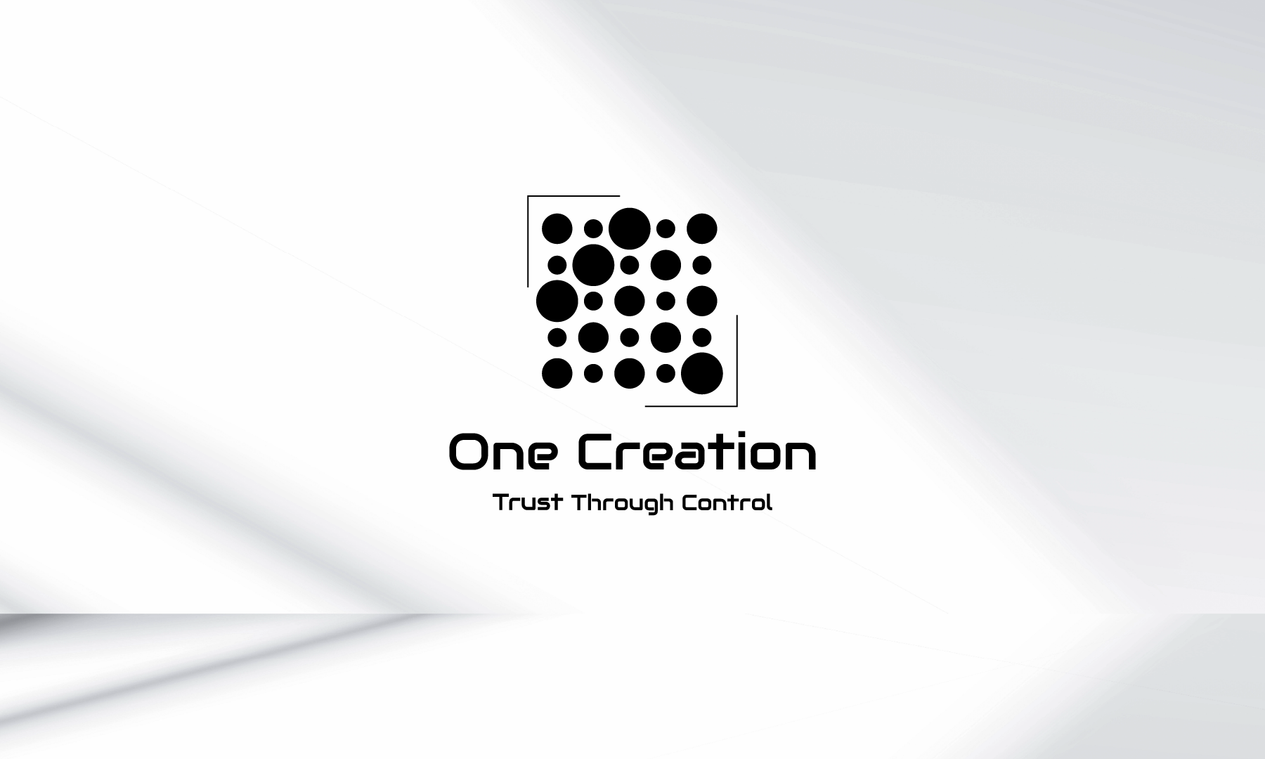 Black One Creation logo featuring a geometric dotted design and the tagline “Trust Through Control” on a clean white background with soft gradients.