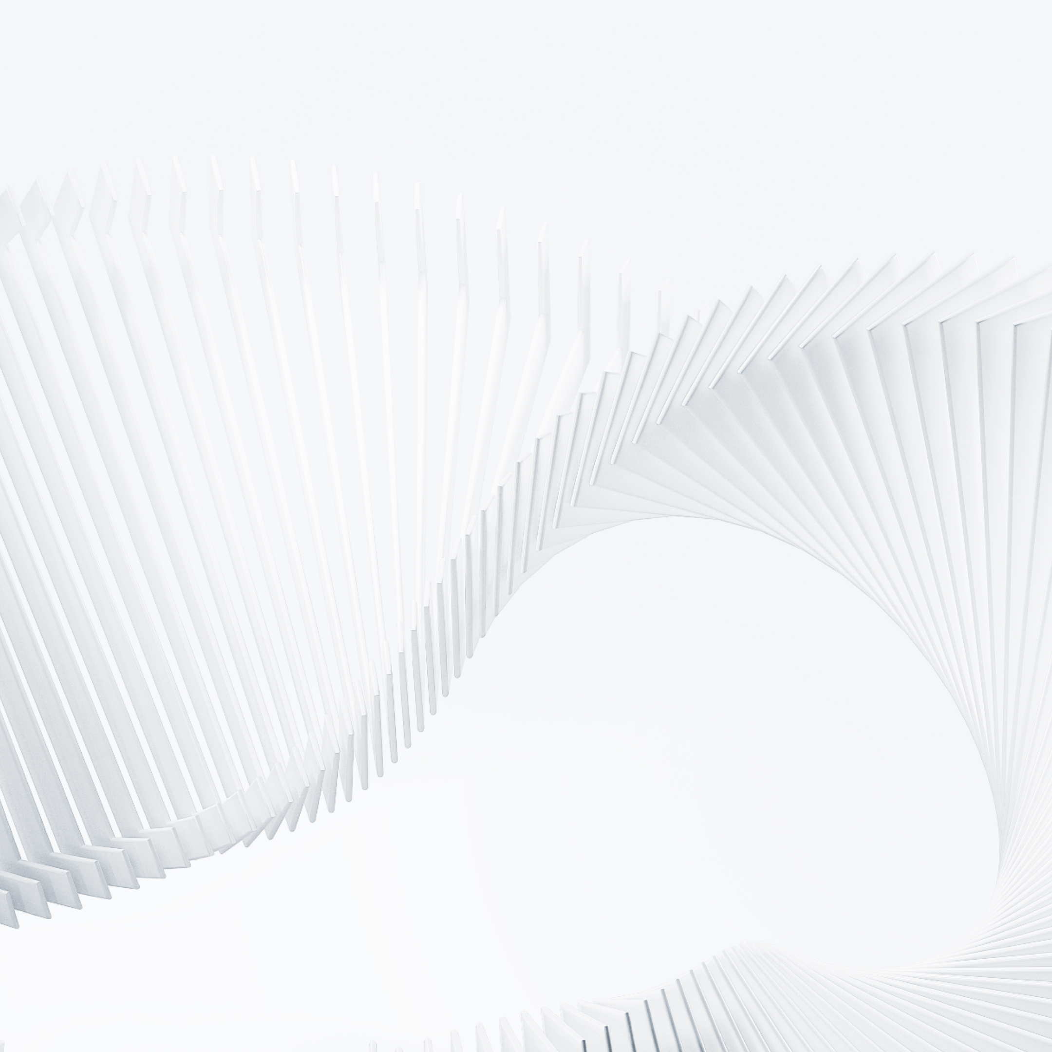Abstract white spiral form flowing smoothly across the image, representing GFT’s innovation, digital design, and technological precision