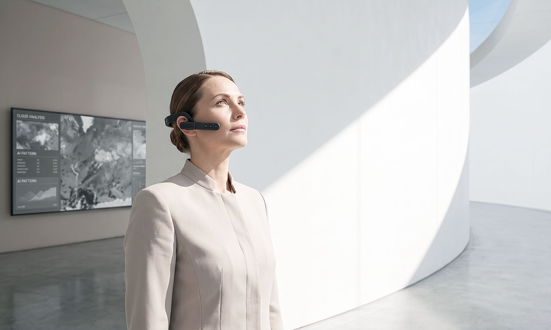 women on a call on a futuristic office This image highlights AI-powered customer service, intelligent digital assistance, and connected support experiences. It showcases how organizations leverage advanced technologies, real-time information, and human-centered digital solutions to improve customer engagement, operational efficiency, and service quality.